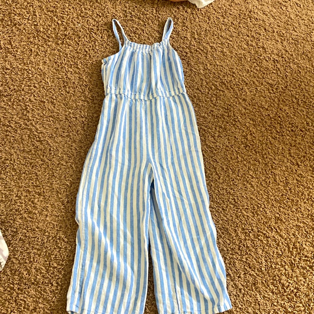 blue and white striped jumpsuit
